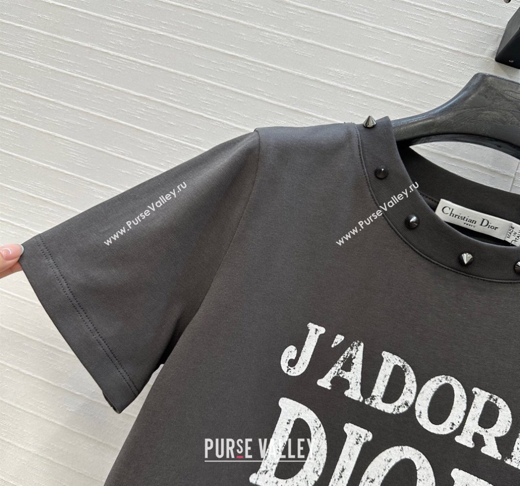Dior Cotton T-Shirt with Studs Grey 2025 DR061202 (QI-250612011)
