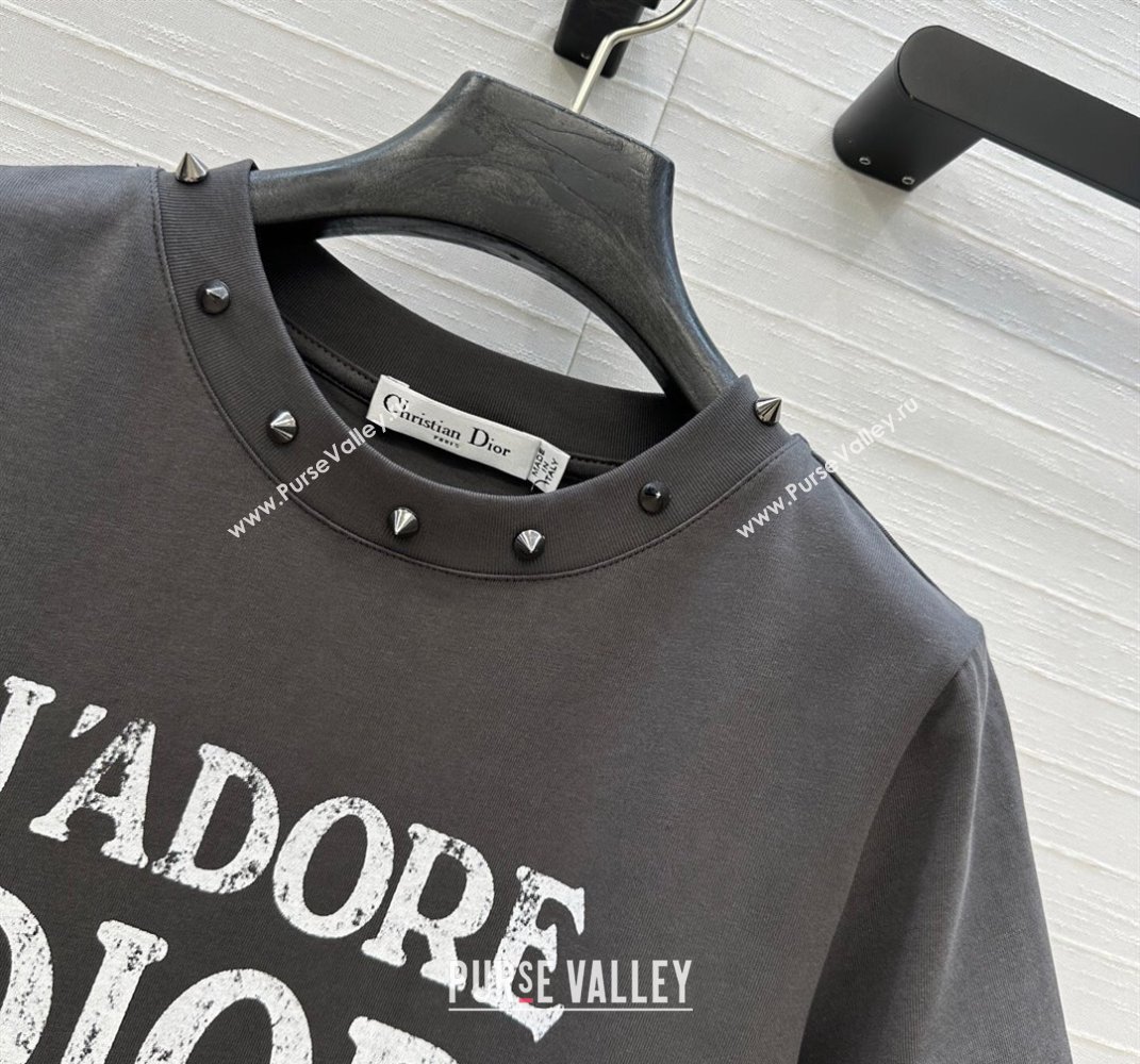 Dior Cotton T-Shirt with Studs Grey 2025 DR061202 (QI-250612011)