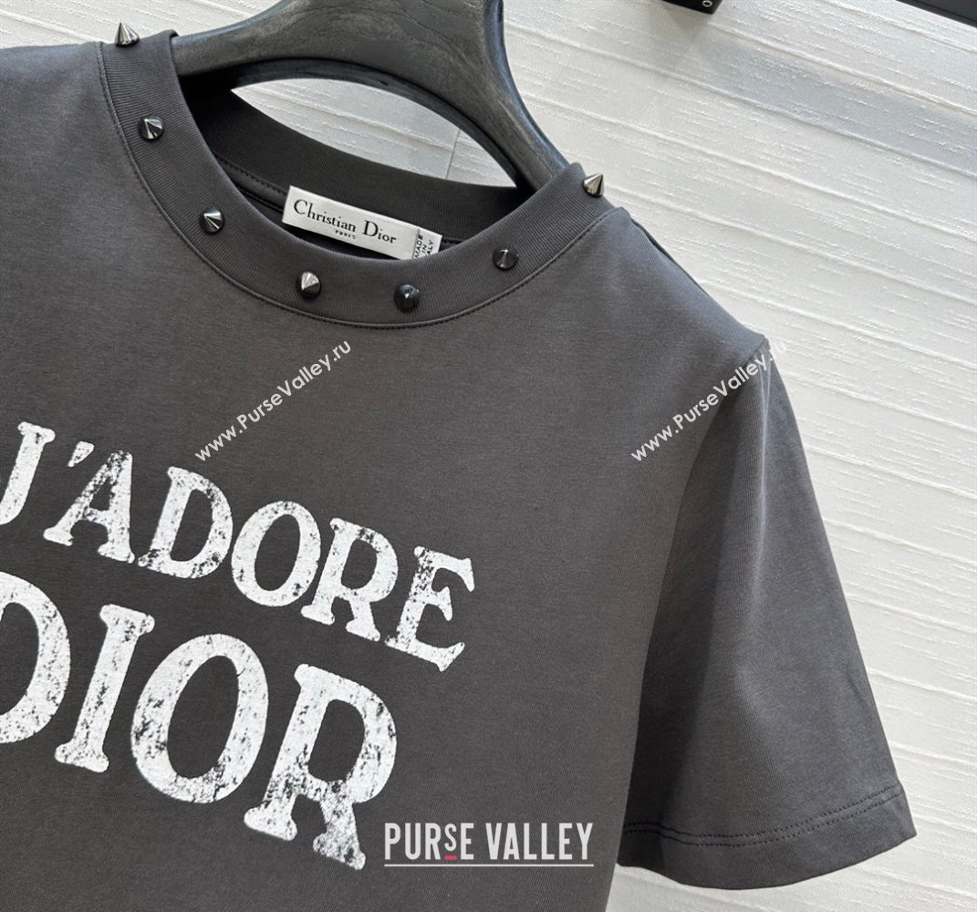 Dior Cotton T-Shirt with Studs Grey 2025 DR061202 (QI-250612011)