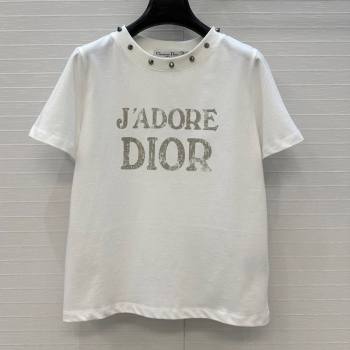 Dior Cotton T-Shirt with Studs White 2025 DR061202 (QI-250612012)