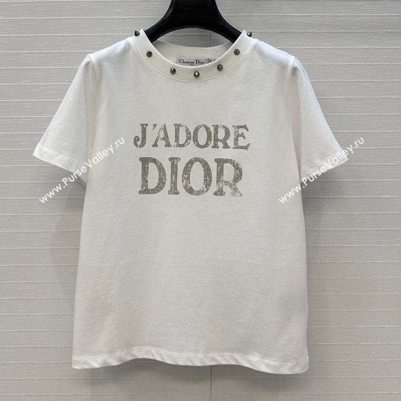 Dior Cotton T-Shirt with Studs White 2025 DR061202 (QI-250612012)