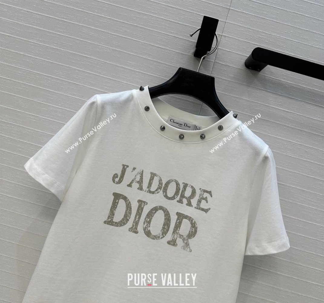 Dior Cotton T-Shirt with Studs White 2025 DR061202 (QI-250612012)