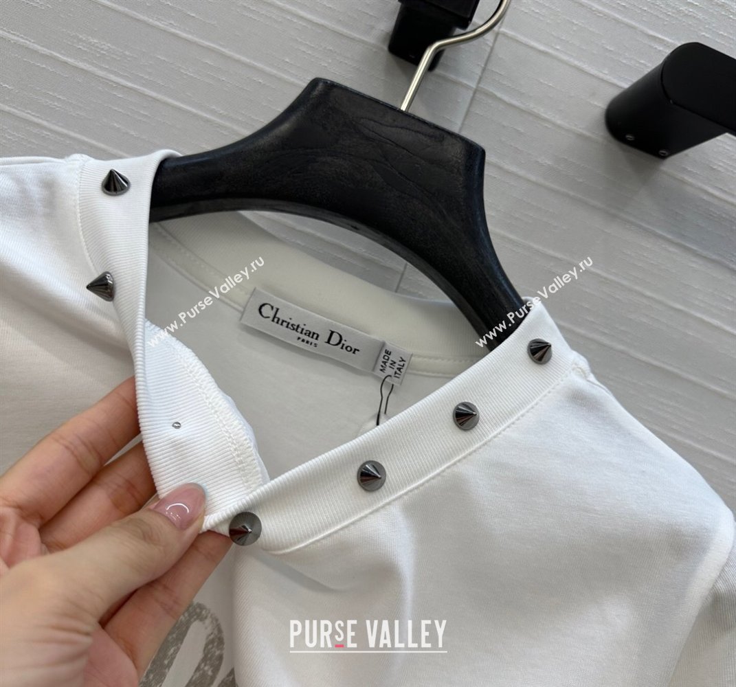 Dior Cotton T-Shirt with Studs White 2025 DR061202 (QI-250612012)