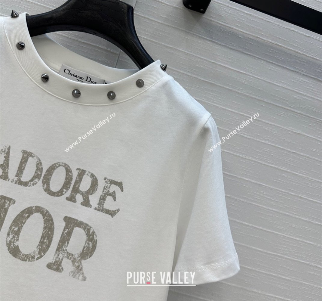 Dior Cotton T-Shirt with Studs White 2025 DR061202 (QI-250612012)