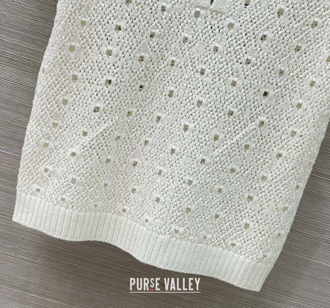 Chanel Knit Wool T-Shirt with Strass CC White 2025 CH061201 (QI-250612005)