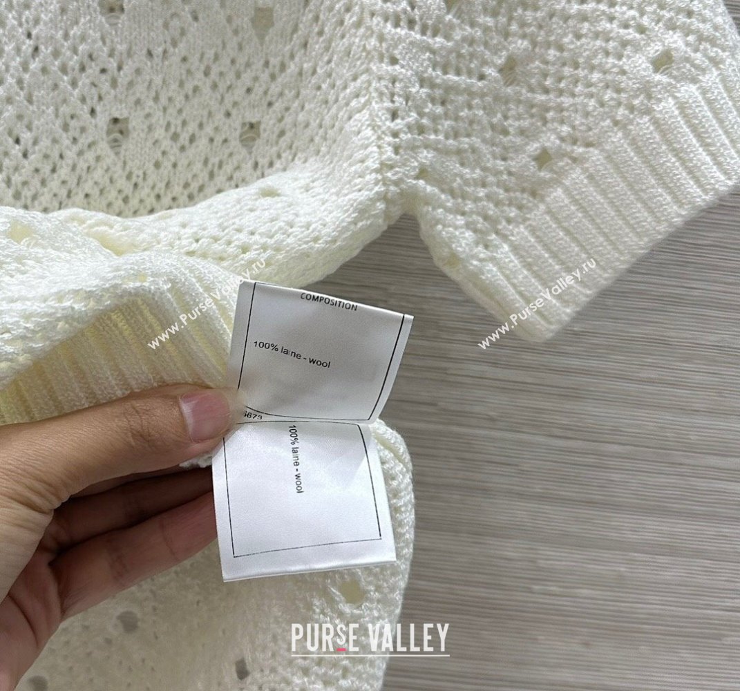Chanel Knit Wool T-Shirt with Strass CC White 2025 CH061201 (QI-250612005)