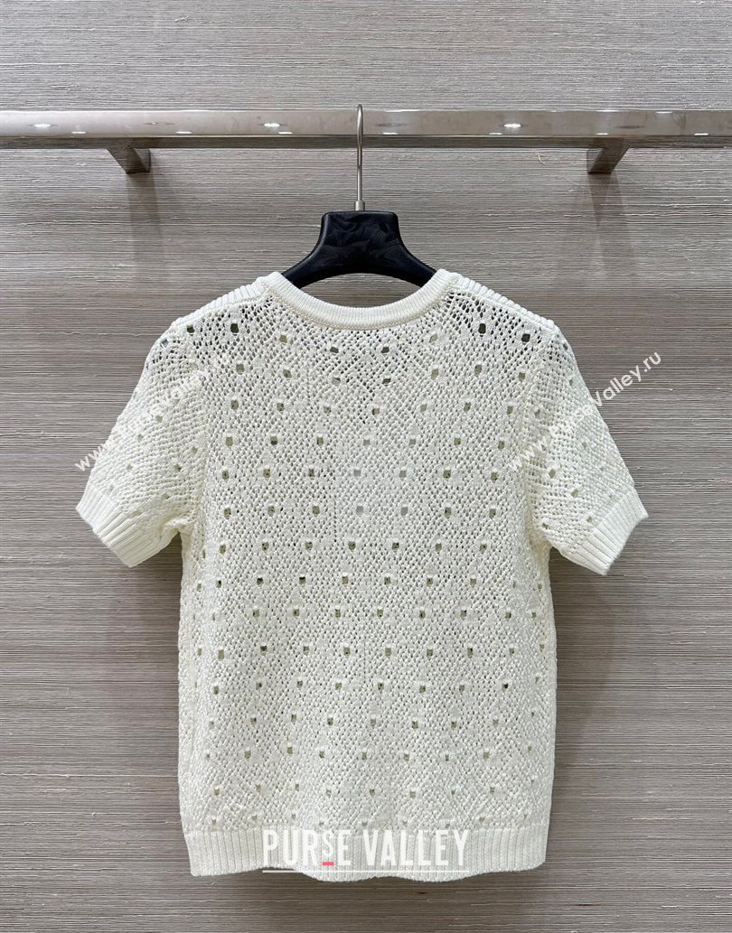 Chanel Knit Wool T-Shirt with Strass CC White 2025 CH061201 (QI-250612005)