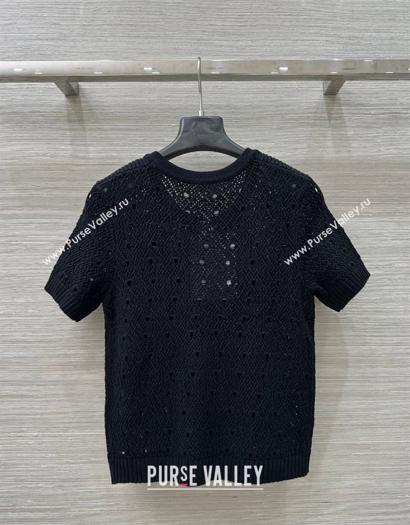 Chanel Knit Wool T-Shirt with Strass CC Black 2025 CH061201 (QI-250612004)