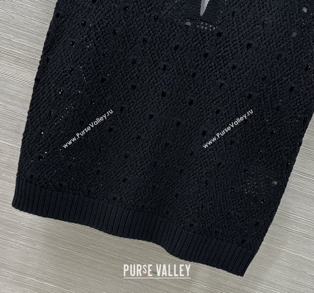 Chanel Knit Wool T-Shirt with Strass CC Black 2025 CH061201 (QI-250612004)