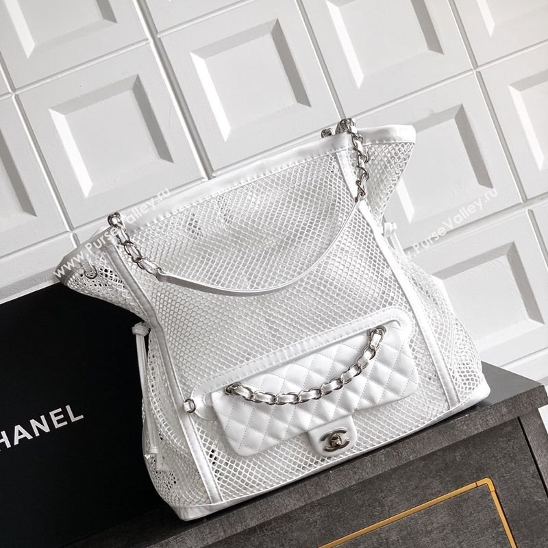 Chanel Large Mesh Patent Calfskin Shopping Bag White 2025 CH052603 (yezi-250702084)