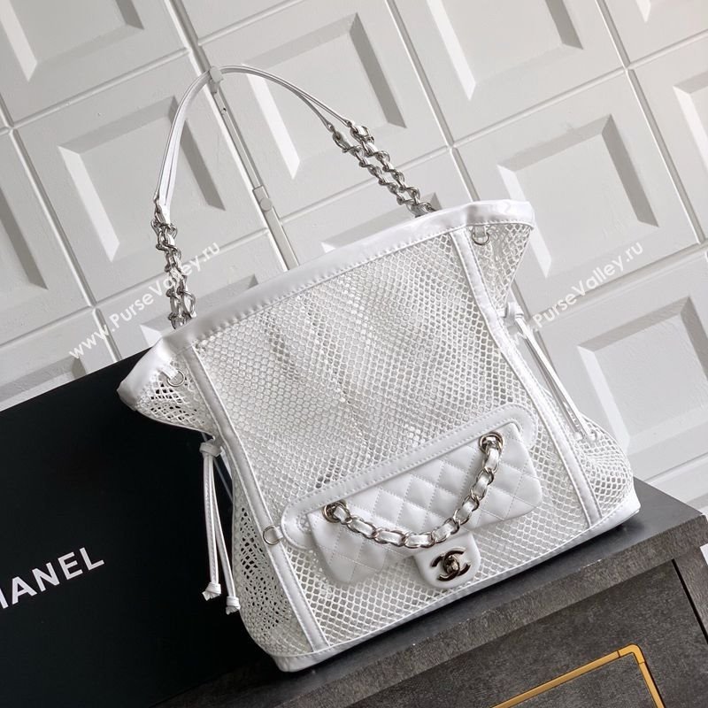 Chanel Medium Mesh Patent Calfskin Shopping Bag White 2025 CH052603 (yezi-250702085)