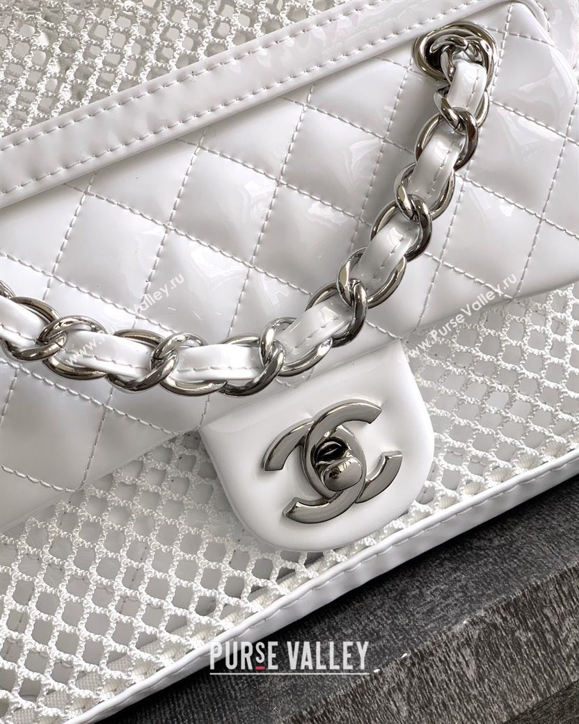 Chanel Medium Mesh Patent Calfskin Shopping Bag White 2025 CH052603 (yezi-250702085)