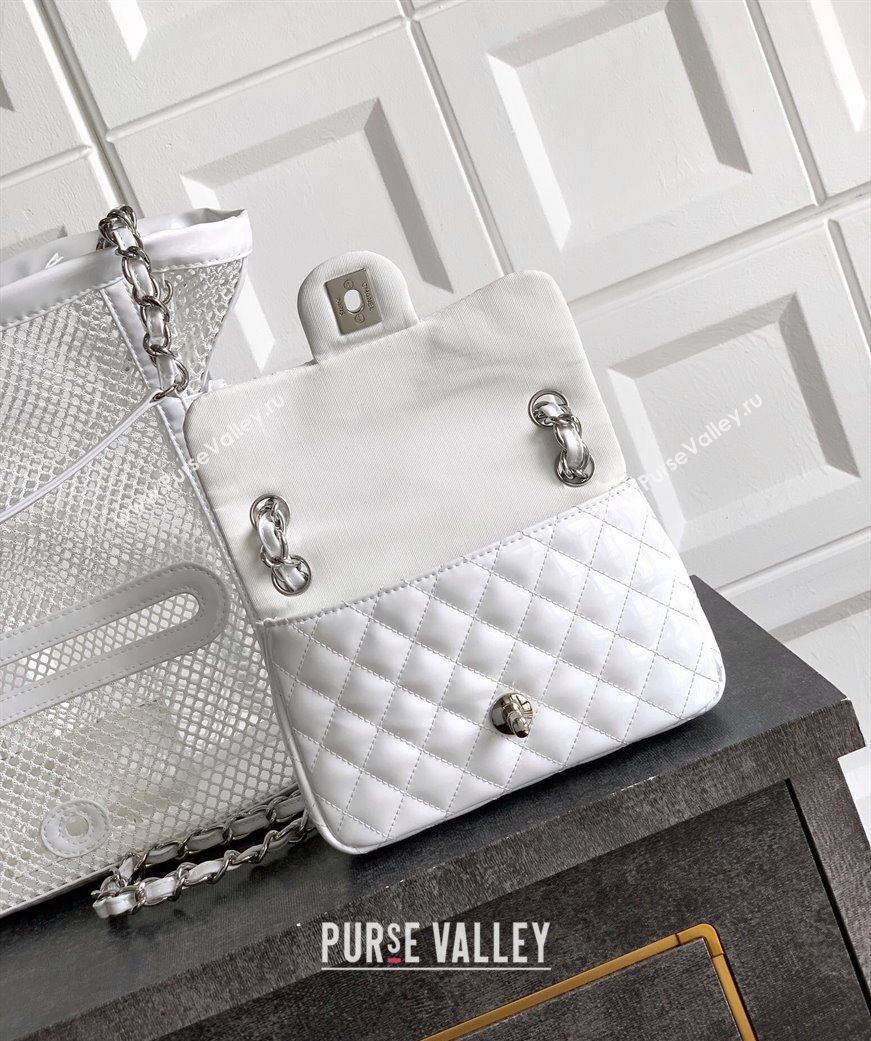 Chanel Medium Mesh Patent Calfskin Shopping Bag White 2025 CH052603 (yezi-250702085)