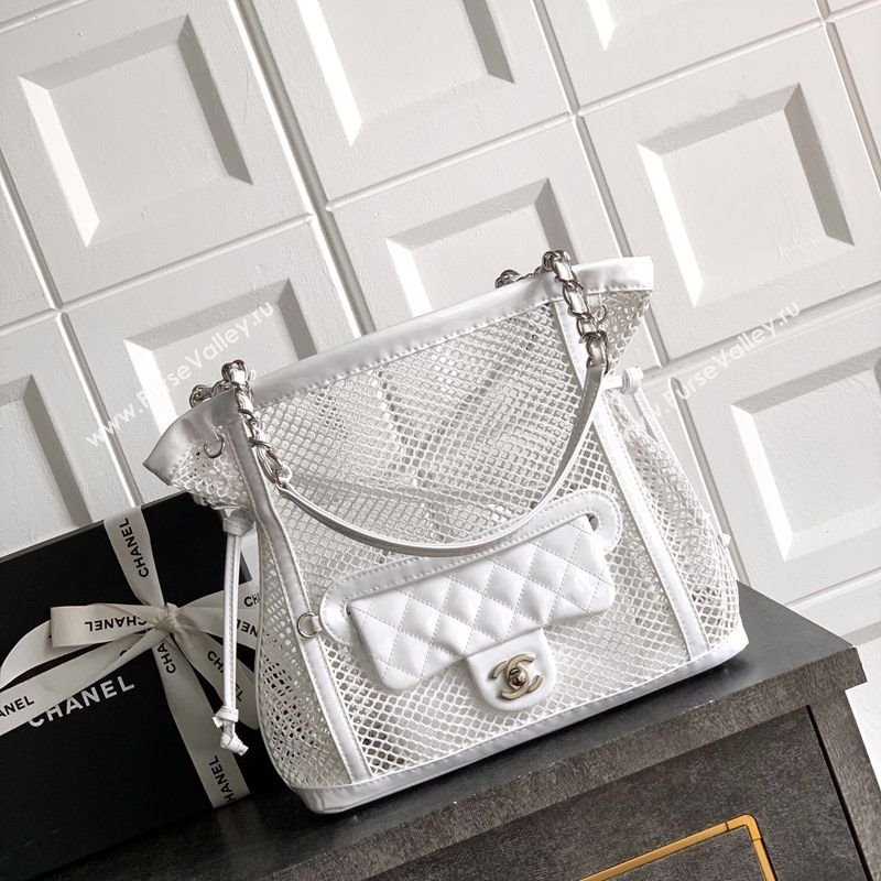 Chanel Small Mesh Patent Calfskin Shopping Bag White 2025 CH052603 (yezi-250702086)