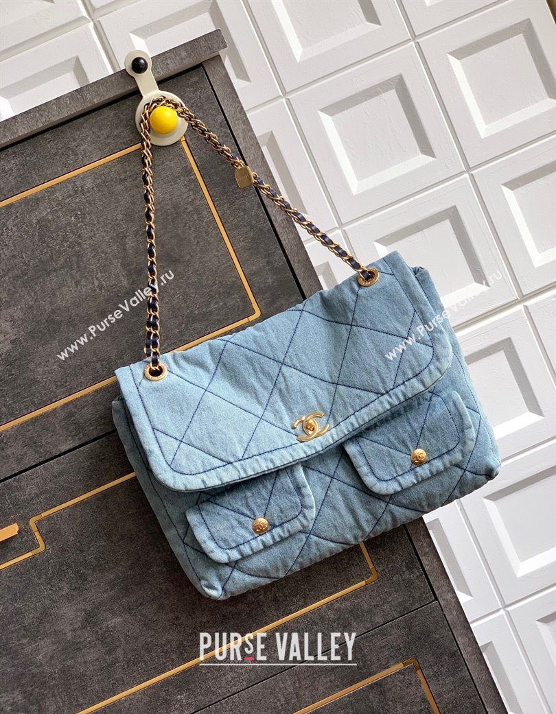 Chanel Denim Flap Bag with Pockets Light Blue 2025 CH070301 (yezi-250703012)