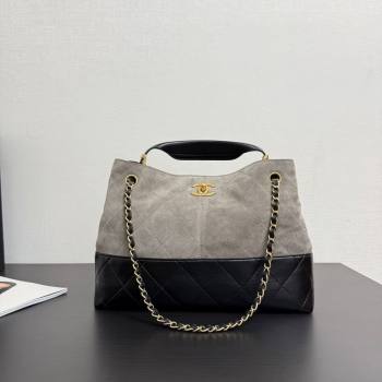 Chanel Suede Lambskin Small Shopping Bag Grey/Black 2025 AS5634 (yezi-250703002)