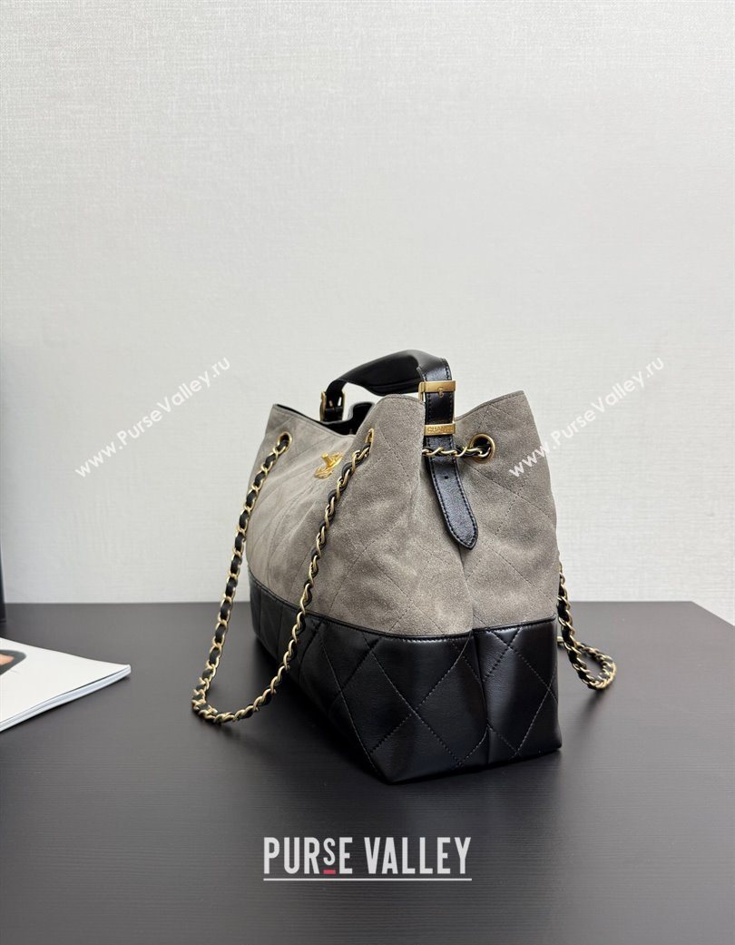 Chanel Suede Lambskin Small Shopping Bag Grey/Black 2025 AS5634 (yezi-250703002)