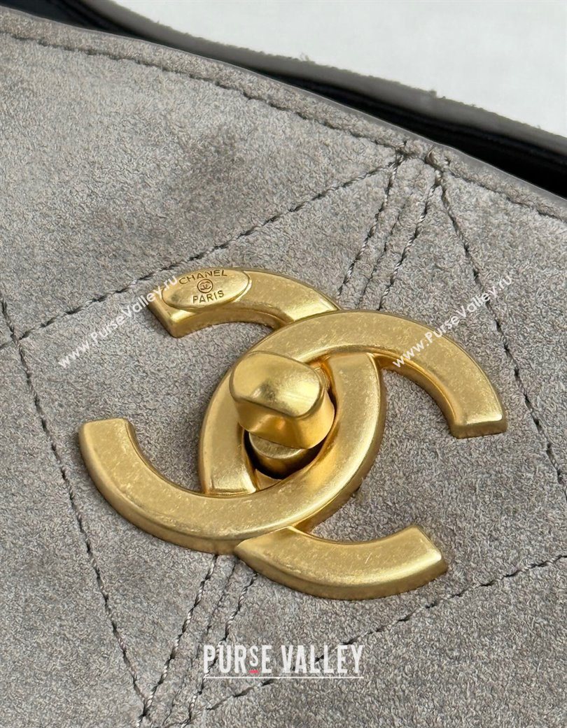 Chanel Suede Lambskin Small Shopping Bag Grey/Black 2025 AS5634 (yezi-250703002)