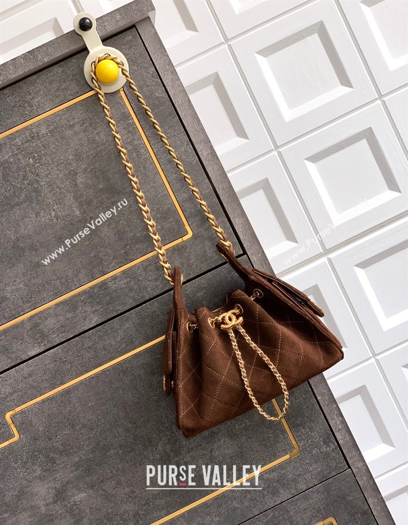 Chanel 25 Mini Hobo Handbag in Suede Dark Brown 2025 AS5631 (yezi-250703001)
