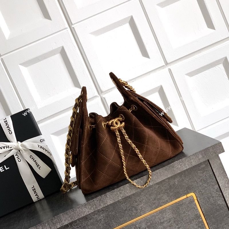 Chanel 25 Mini Hobo Handbag in Suede Dark Brown 2025 AS5631 (yezi-250703001)