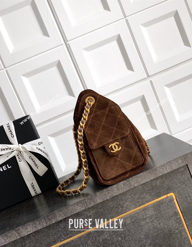 Chanel 25 Mini Hobo Handbag in Suede Dark Brown 2025 AS5631 (yezi-250703001)