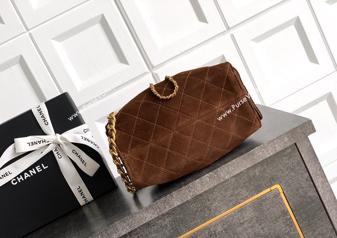 Chanel 25 Mini Hobo Handbag in Suede Dark Brown 2025 AS5631 (yezi-250703001)