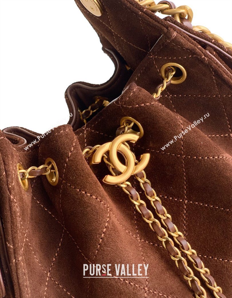 Chanel 25 Mini Hobo Handbag in Suede Dark Brown 2025 AS5631 (yezi-250703001)