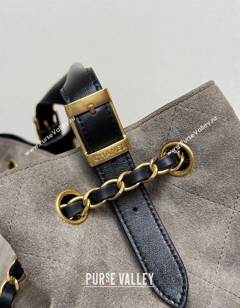 Chanel Suede Lambskin Small Shopping Bag Grey/Black 2025 AS5634 (yezi-250703002)