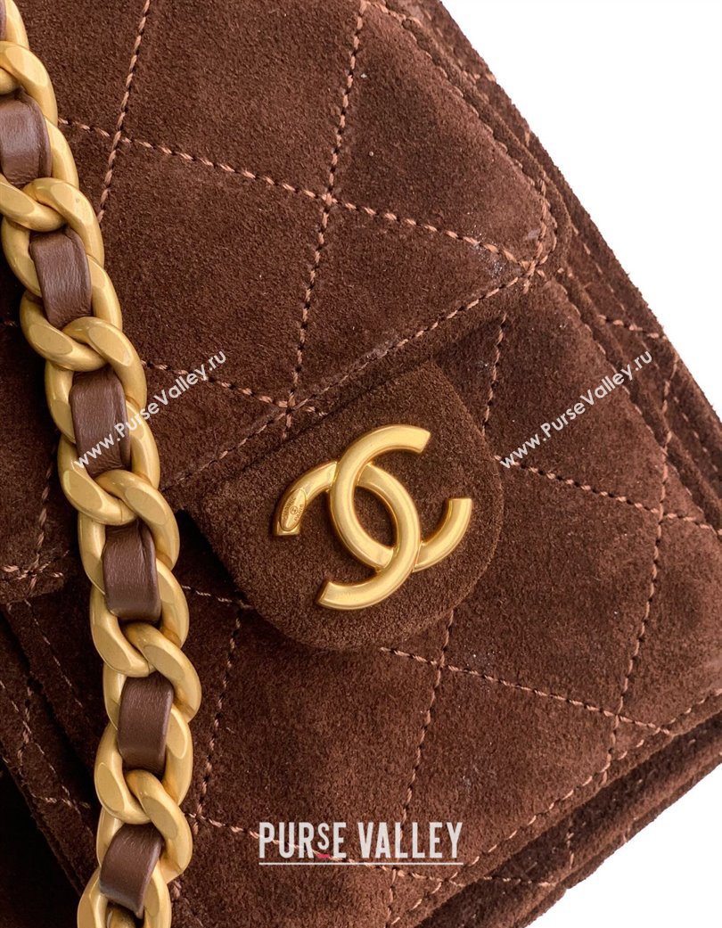 Chanel 25 Mini Hobo Handbag in Suede Dark Brown 2025 AS5631 (yezi-250703001)