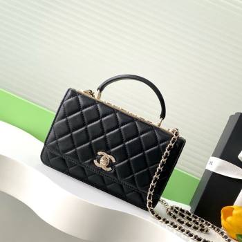 Chanel Lambskin Wallet On Chain WOC with Strass and Top Band Black 2025 AP4323 (yezi-250703015)
