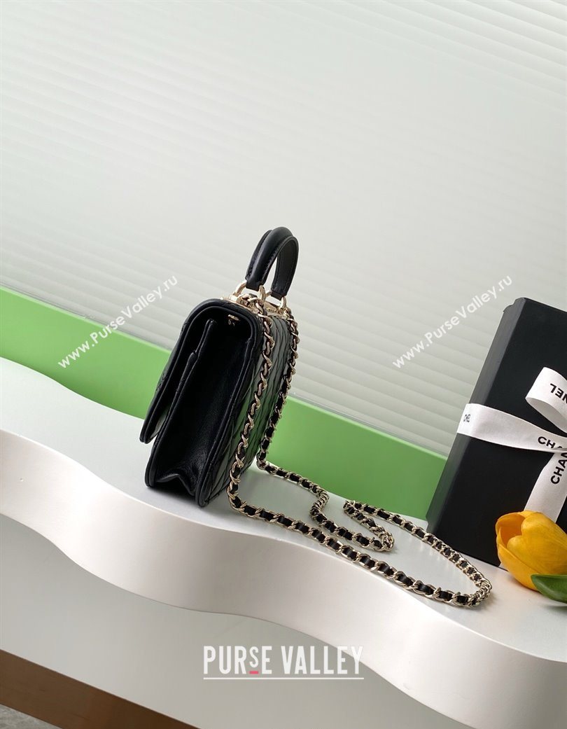 Chanel Lambskin Wallet On Chain WOC with Strass and Top Band Black 2025 AP4323 (yezi-250703015)