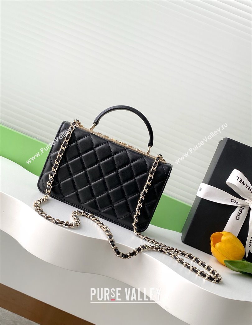 Chanel Lambskin Wallet On Chain WOC with Strass and Top Band Black 2025 AP4323 (yezi-250703015)