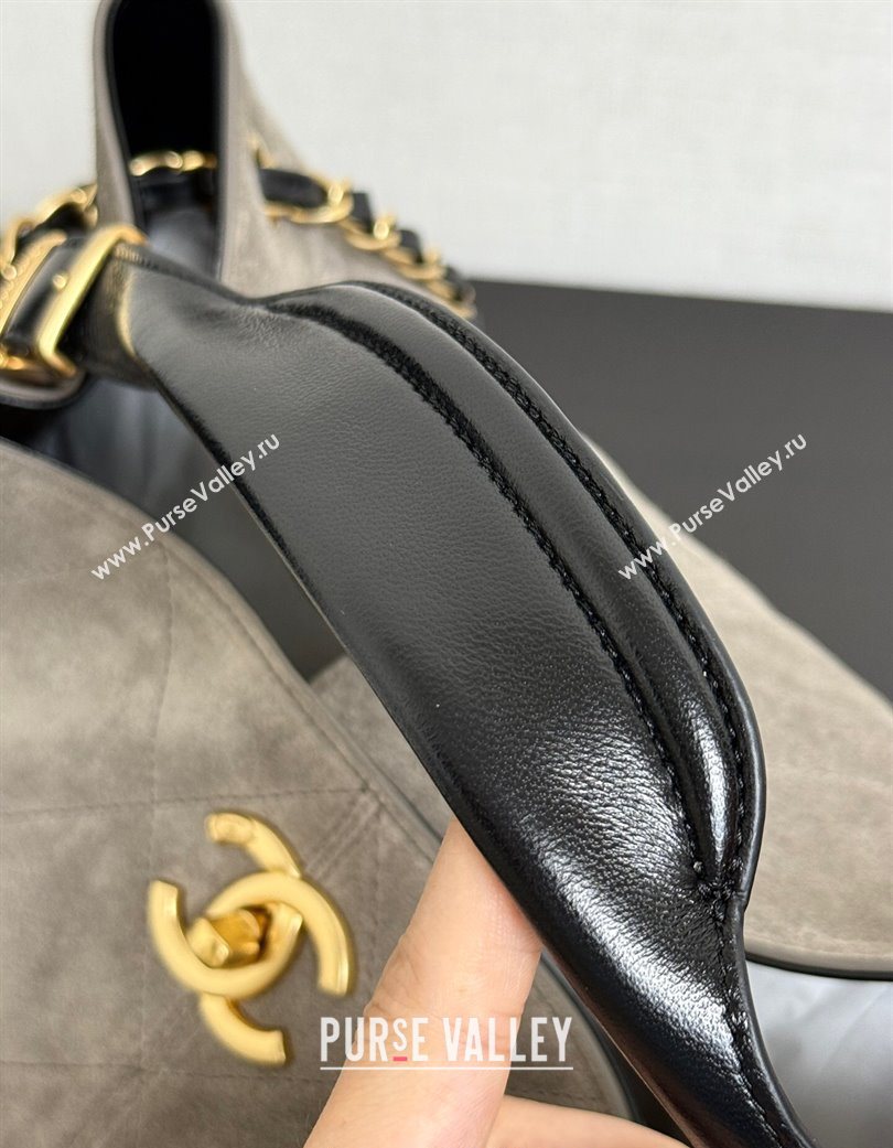 Chanel Suede Lambskin Small Shopping Bag Grey/Black 2025 AS5634 (yezi-250703002)