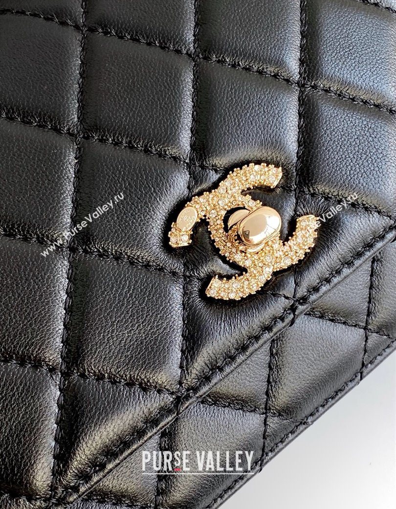 Chanel Lambskin Wallet On Chain WOC with Strass and Top Band Black 2025 AP4323 (yezi-250703015)