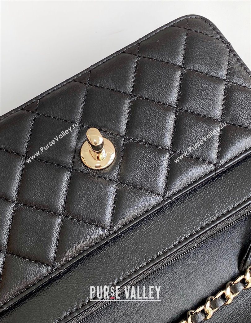 Chanel Lambskin Wallet On Chain WOC with Strass and Top Band Black 2025 AP4323 (yezi-250703015)