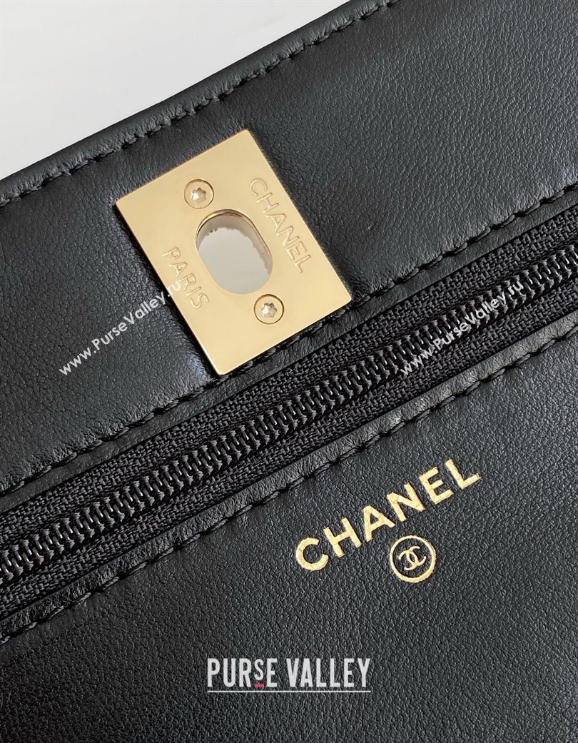 Chanel Lambskin Wallet On Chain WOC with Strass and Top Band Black 2025 AP4323 (yezi-250703015)