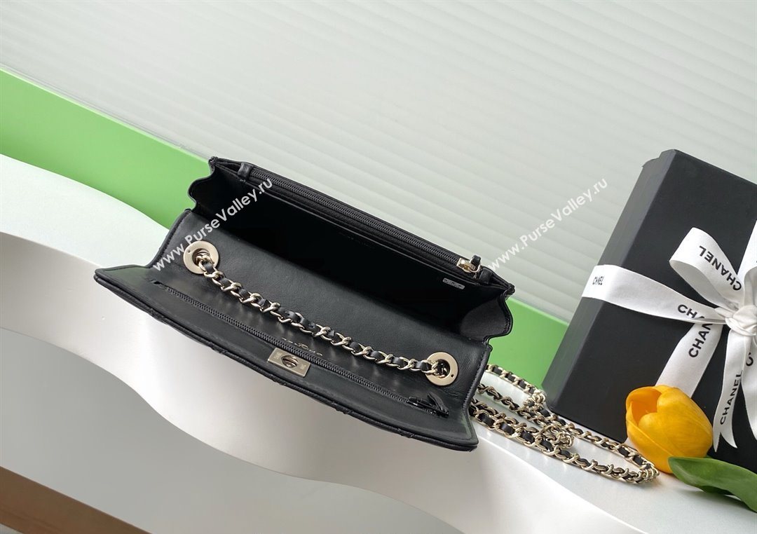 Chanel Lambskin Wallet On Chain WOC with Strass and Top Band Black 2025 AP4323 (yezi-250703015)