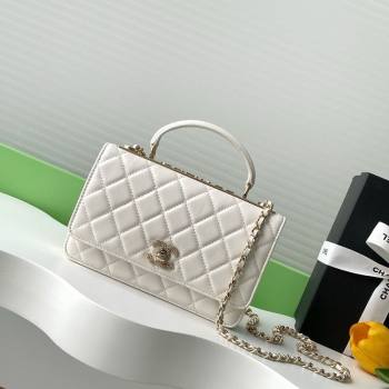 Chanel Lambskin Wallet On Chain WOC with Strass and Top Band White 2025 AP4323 (yezi-250703016)