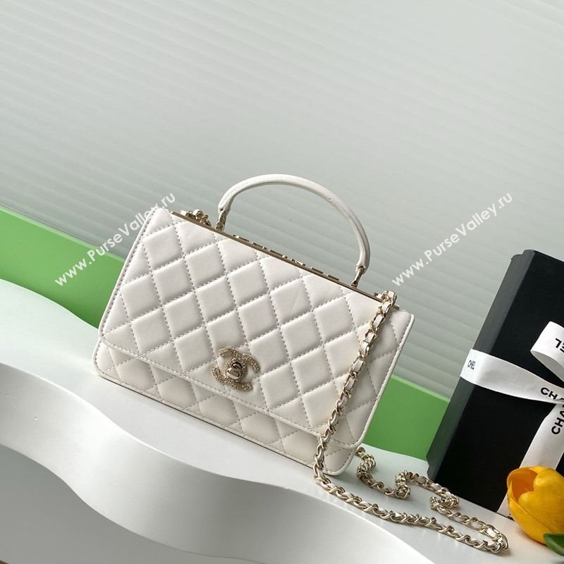 Chanel Lambskin Wallet On Chain WOC with Strass and Top Band White 2025 AP4323 (yezi-250703016)