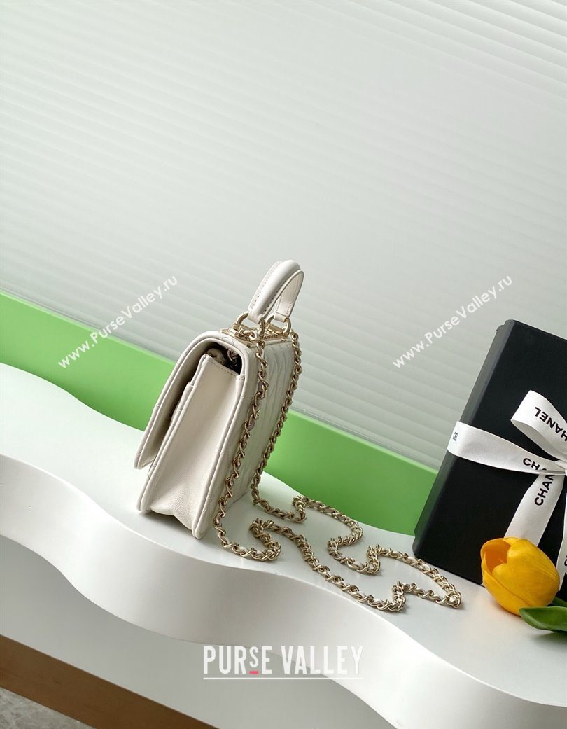 Chanel Lambskin Wallet On Chain WOC with Strass and Top Band White 2025 AP4323 (yezi-250703016)