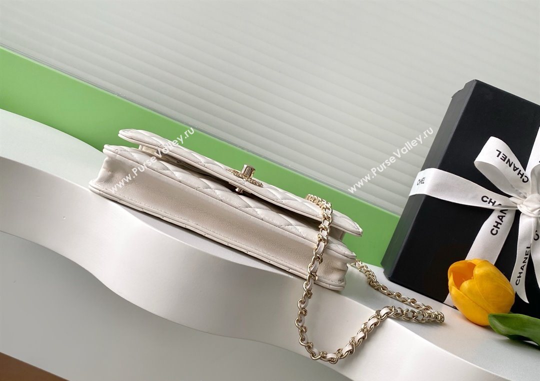 Chanel Lambskin Wallet On Chain WOC with Strass and Top Band White 2025 AP4323 (yezi-250703016)