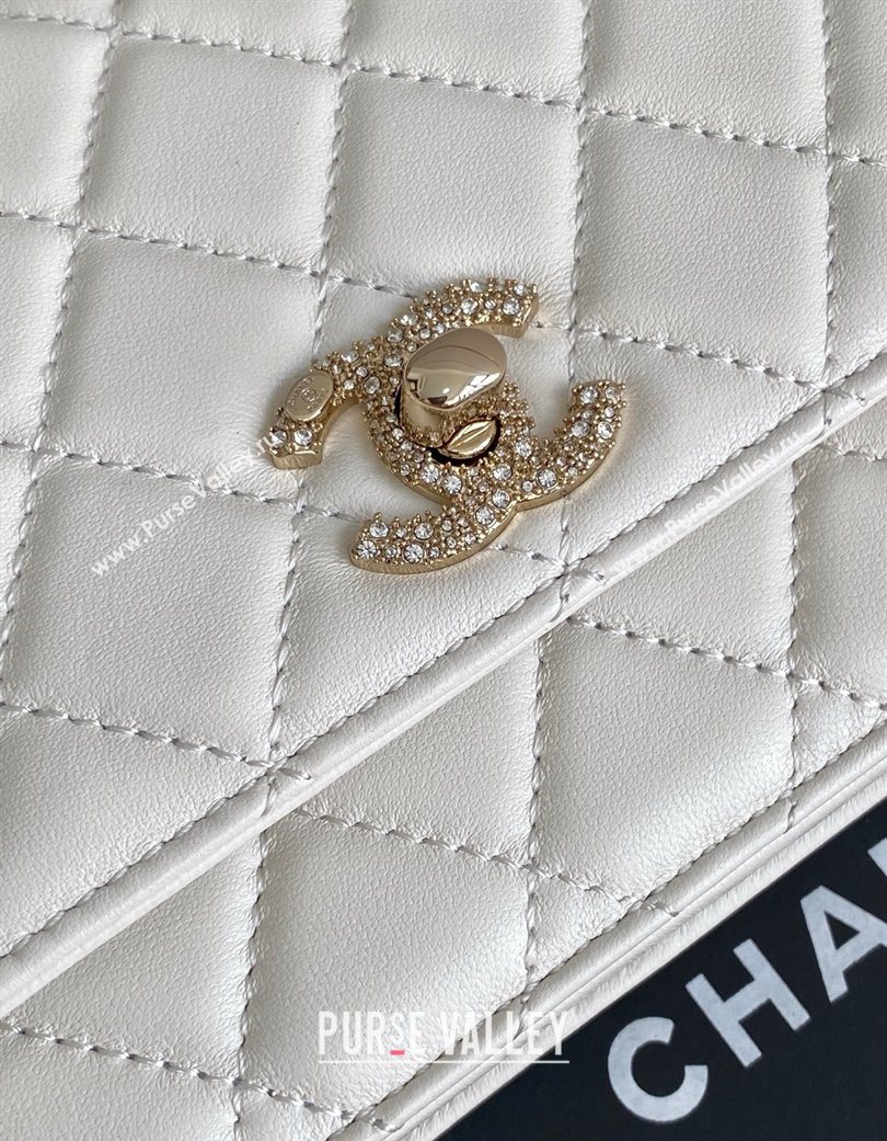 Chanel Lambskin Wallet On Chain WOC with Strass and Top Band White 2025 AP4323 (yezi-250703016)