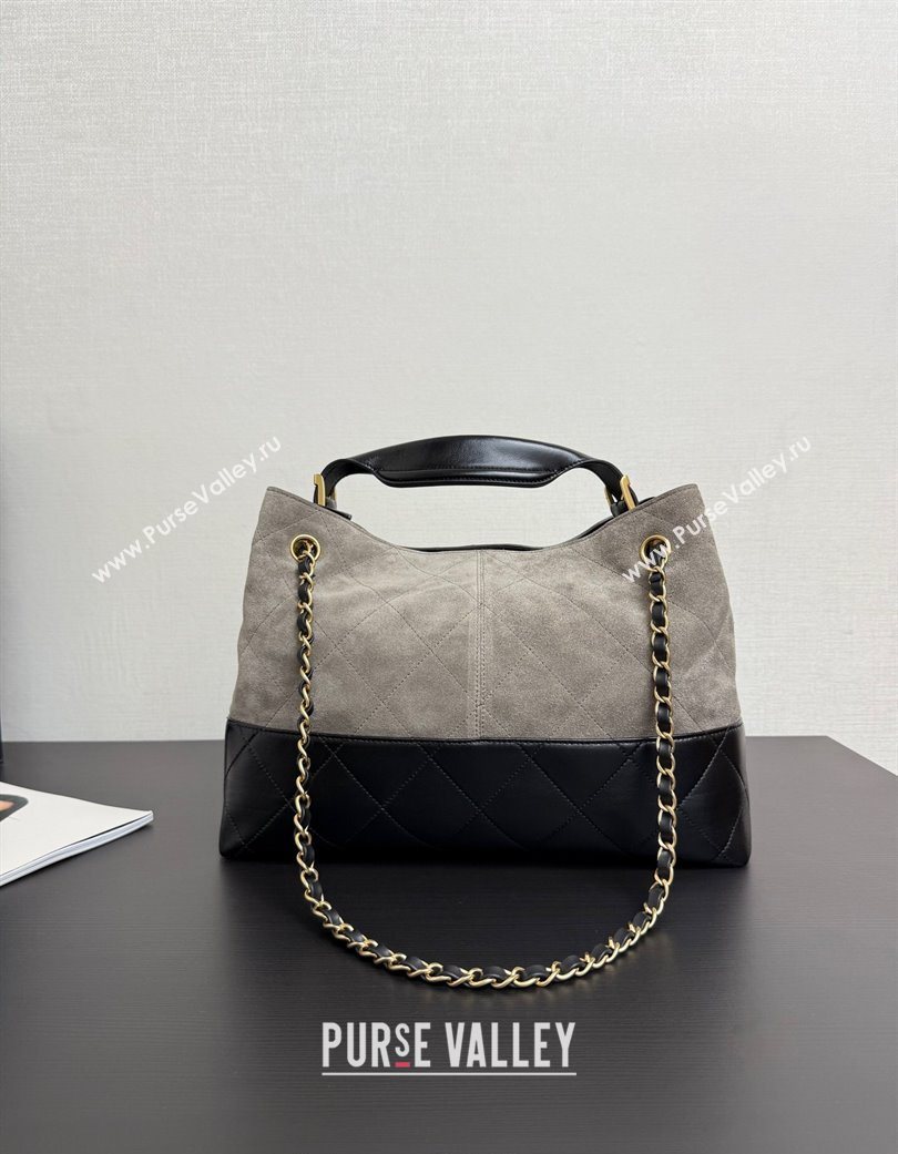 Chanel Suede Lambskin Small Shopping Bag Grey/Black 2025 AS5634 (yezi-250703002)