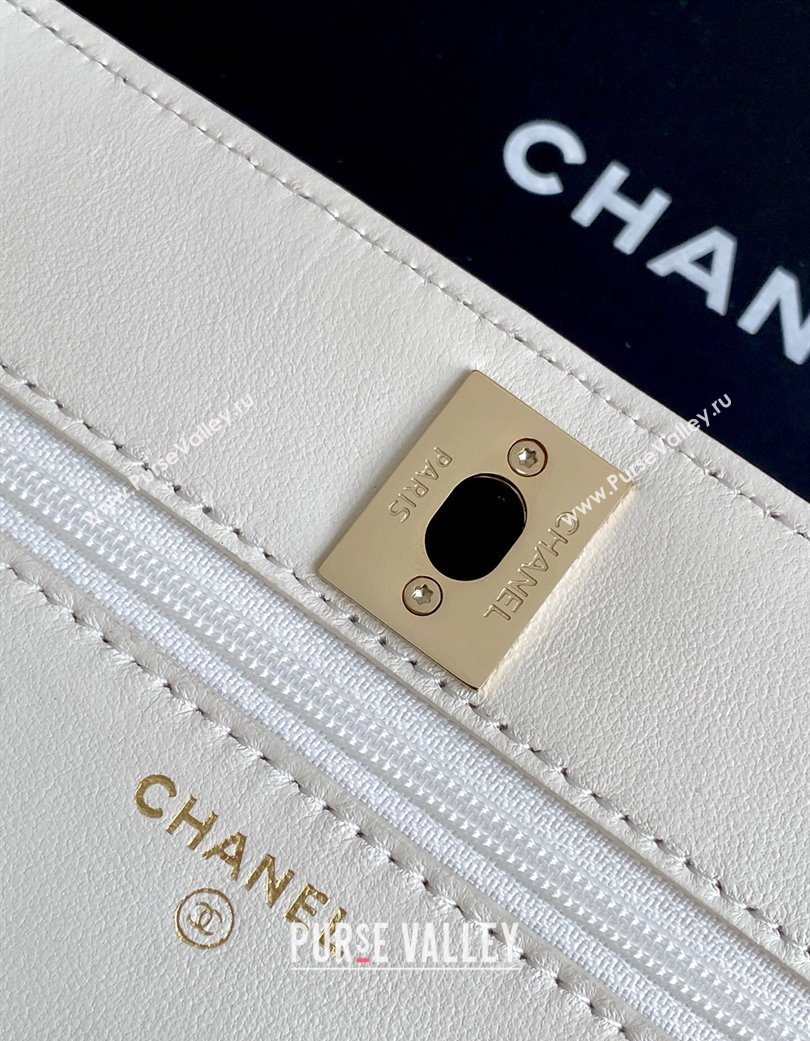 Chanel Lambskin Wallet On Chain WOC with Strass and Top Band White 2025 AP4323 (yezi-250703016)