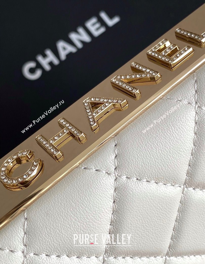 Chanel Lambskin Wallet On Chain WOC with Strass and Top Band White 2025 AP4323 (yezi-250703016)