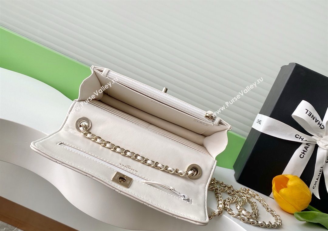 Chanel Lambskin Wallet On Chain WOC with Strass and Top Band White 2025 AP4323 (yezi-250703016)