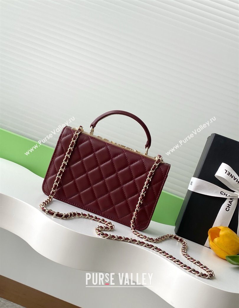 Chanel Lambskin Wallet On Chain WOC with Strass and Top Band Dark Burgundy 2025 AP4323 (yezi-250703017)