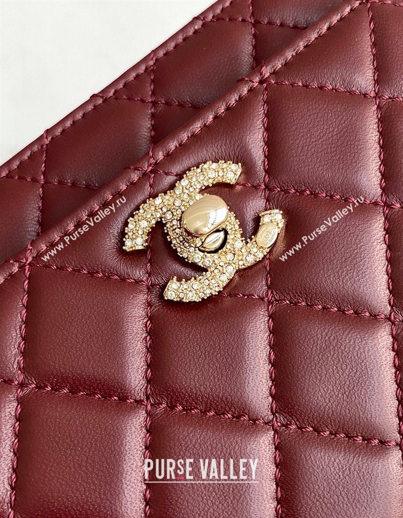 Chanel Lambskin Wallet On Chain WOC with Strass and Top Band Dark Burgundy 2025 AP4323 (yezi-250703017)
