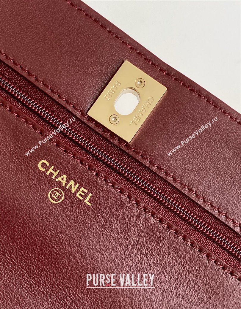 Chanel Lambskin Wallet On Chain WOC with Strass and Top Band Dark Burgundy 2025 AP4323 (yezi-250703017)
