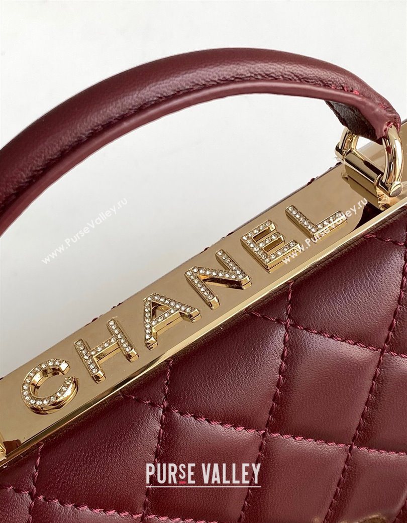 Chanel Lambskin Wallet On Chain WOC with Strass and Top Band Dark Burgundy 2025 AP4323 (yezi-250703017)